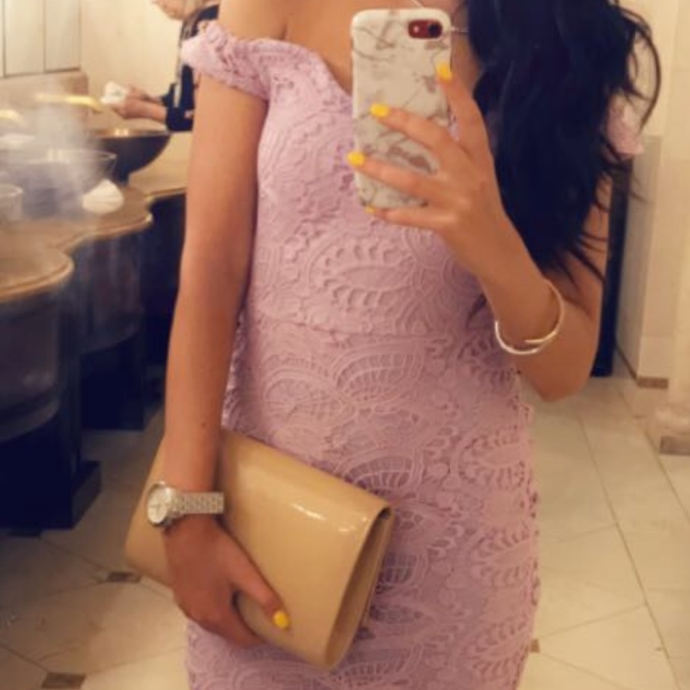 Lilac lace off shoulder dress